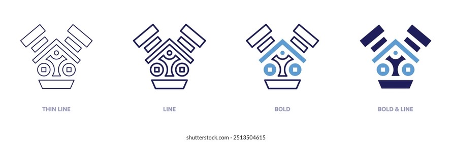 Icono del motor en 4 estilos diferentes. Línea delgada, línea, negrita y línea negrita. Estilo duotono. Trazo editable.