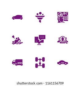 engine icon. 9 engine set with filter, search, car and seo and web vector icons for web and mobile app