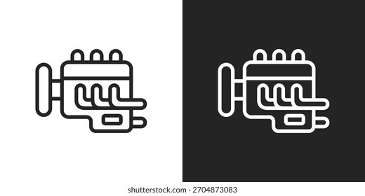 Icono Del Motor En Estilo De Línea En Blanco Y Negro