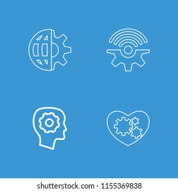 Engine icon. collection of 4 engine filled and outline icons such as gear in head. editable engine icons for web and mobile.
