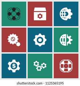 Engine icon. collection of 9 engine filled icons such as gear, fan. editable engine icons for web and mobile.