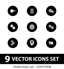 Engine icon. collection of 9 engine filled icons such as gear in head, locomotive, gear, railway. editable engine icons for web and mobile.