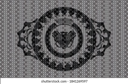 engine icon inside dark abstract badge. Pattern graceful background. Vector illustration. 