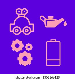engine icon set with battery, machine oil and toy car vector illustration