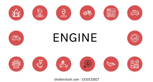 engine icon set. Collection of Rocket, Marketing, Motorcycle, Settings, Car, Generator, Machinery, Setting, Small plane icons