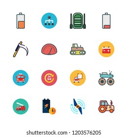 engine icon set. vector set about battery, tractor, monster truck and car repair icons set.