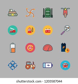 engine icon set. vector set about speedometer, tractor, scooter and gas station icons set.