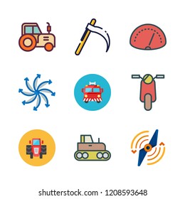 engine icon set. vector set about tractor, scooter, fire truck and airscrew icons set.