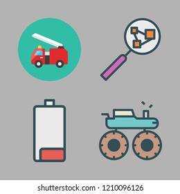 engine icon set. vector set about monster truck, fire truck, battery and search icons set.