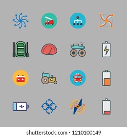 engine icon set. vector set about airscrew, battery, inflatable boat and monster truck icons set.