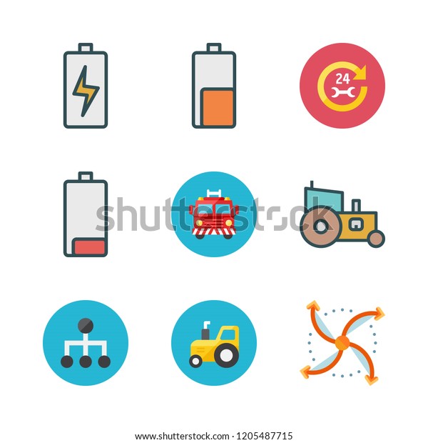 engine icon set. vector set about car\
repair, airscrew, fire truck and gear icons\
set.