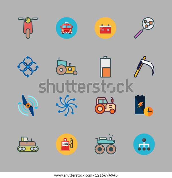 engine icon set. vector set about mower,\
scooter, gas station and gear icons\
set.