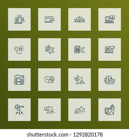 Engine icons line style set with brainstorming, viral marketing, live chat and other archive elements. Isolated vector illustration engine icons.