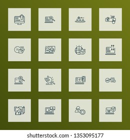 Engine icons line style set with global solution, pay per click, traffic conversion and other laptop elements. Isolated vector illustration engine icons.