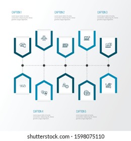 Engine icons line style set with global solution, likes with share, audio content and other network elements. Isolated vector illustration engine icons.
