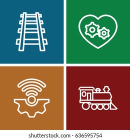 Engine icons set. set of 4 engine outline icons such as locomotive, railway, gear heart