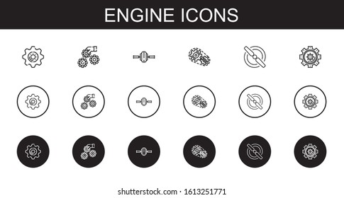 engine icons set. Collection of engine with settings, wheel, setting, propeller. Editable and scalable engine icons.
