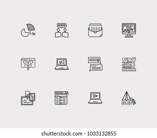 Engine icons set. Digital marketing and engine icons with setup campaign, email marketing and site audit. Set of elements including drawing for web app logo UI design.