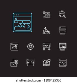 Engine icons set. Local SEO and engine icons with conversion, maintenance and website analysis. Set of tech for web app logo UI design.