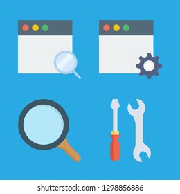 engine icons set with mechanics, search and browser vector set