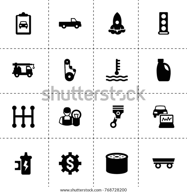 Engine icons. vector\
collection filled engine icons. includes symbols such as trailer,\
pickup, dollar sign in gear, car oil, oil filter. use for web,\
mobile and ui design.
