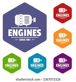 Engine icons vector colorful hexahedron set collection isolated on white 