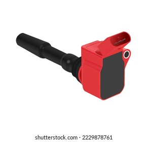 Engine ignition coil, red and black, 3d vector rendering