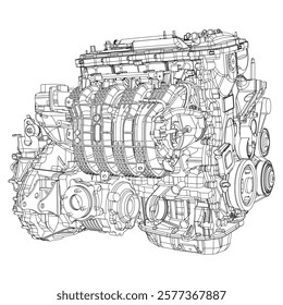 Engine Illustration Set. Car, Motorcycle, Electric Motor, and Rocket Engine for Science and Engineering Projects