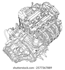 Engine Illustration Set. Car, Motorcycle, Electric Motor, and Rocket Engine for Science and Engineering Projects