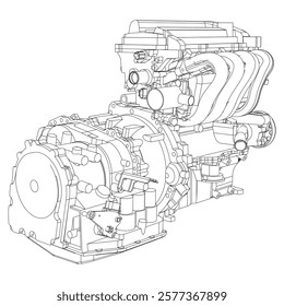 Engine Illustration Set. Car, Motorcycle, Electric Motor, and Rocket Engine for Science and Engineering Projects