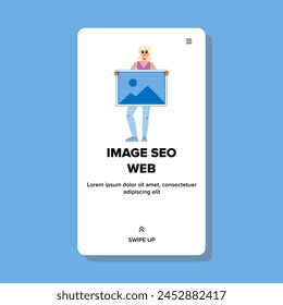 engine image seo web vector. ranking keywords, tags alt, text description engine image seo web web flat cartoon illustration