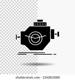 Engine, industry, machine, motor, performance Glyph Icon on Transparent Background. Black Icon