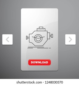 Engine, industry, machine, motor, performance Line Icon in Carousal Pagination Slider Design & Red Download Button