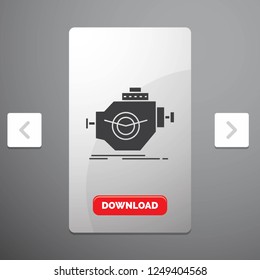 Engine, industry, machine, motor, performance Glyph Icon in Carousal Pagination Slider Design & Red Download Button
