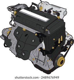 Motor JDM B16 Ilustración vectorial de 4 cilindros