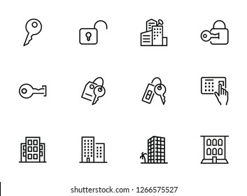 Engine line icon set. Set of line icons on white background. Equipment concept. Gear, drill, engineer, worker. Vector illustration can be used for topics like construction, repair, engineering