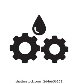 Ícone de glifo de lubrificação do motor com engrenagens e gota de óleo para manutenção mecânica e processo de máquinas industriais vetor design vetor ícone de glifo sólido