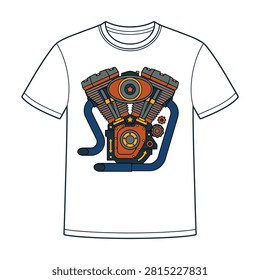 Engine mechanical parts graphic t shirt design for motor enthusiasts with v twin