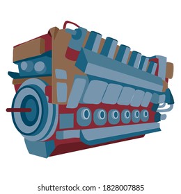 engine, motor, cartoon illustration, isolated object on white background, vector illustration, eps