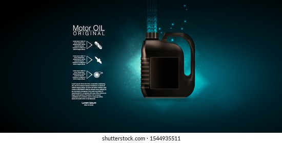 Engine oil advertisement background. Bottle engine oil Black bottle engine oil background, vector illustration.