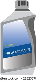 ENGINE OIL  BOTTLE HIGH MILEAGE TEXT VECTOR ILLUSTRATION