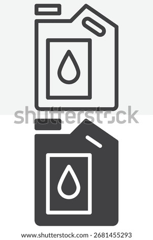 Engine oil gallon canister different style icon set. Outline line and solid glyph editable stroke vector sign. Motor lubricant supply icon symbol.