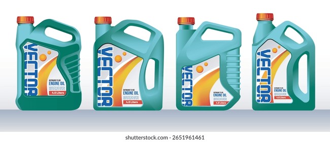 Motor Öl grüne Flasche Satz 3D Vektorgrafik