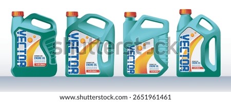 Engine oil green bottle set 3D vector illustration