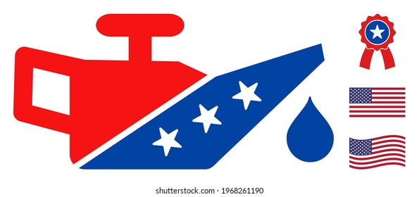 Engine oil icon in blue and red colors with stars. Engine oil illustration style uses American official colors of Democratic and Republican political parties, and star shapes.