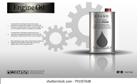 Engine oil in an iron jar on a white background with a gear