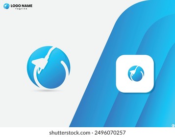 Engine oil logo design vector with a circle shape and blue gradient color. Colorful Oil gas industry creative logo design. Fuel logo design with fuel nozzle. Oil logo art