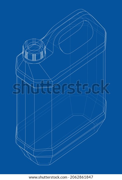 Engine oil in typical container.\
Vector rendering of 3d. Wire-frame style. The layers of visible and\
invisible lines are separated. Orthography or\
isometric