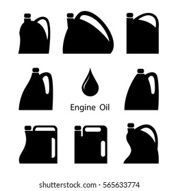 Engine Oil. Vector Set Of Cans.