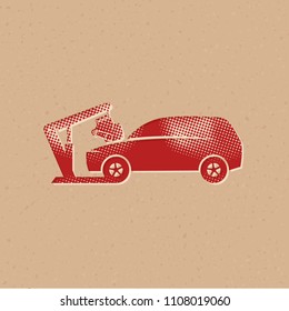 Engine overhaul icons in halftone style. Automotive vehicle maintenance service. Grunge background vector illustration.